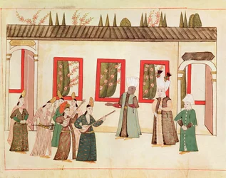 Ms 1671 The Sultan med sin favorit akkompagneret af musikere og sangere, ca. 1580